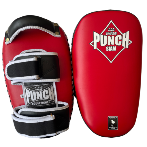 THAI PAD - Siam™ - LEATHER - CURVED - DOUBLE STRAP - RED/WHITE