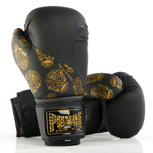 BOXING GLOVES - Urban™ GOLD SKULLS - 12oz - BLACK - Image 2