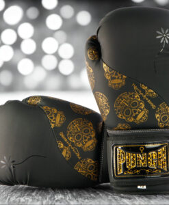 BOXING GLOVES - Urban™ GOLD SKULLS - 12oz - BLACK