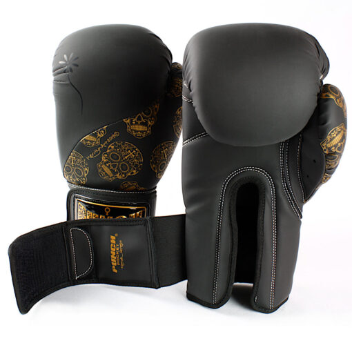 BOXING GLOVES - Urban™ GOLD SKULLS - 12oz - BLACK - Image 2