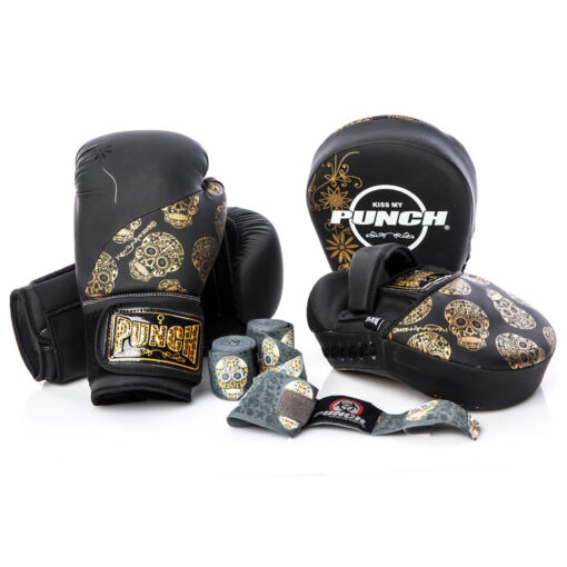 BOXING GLOVES - Urban™ GOLD SKULLS - 12oz - BLACK - Image 7